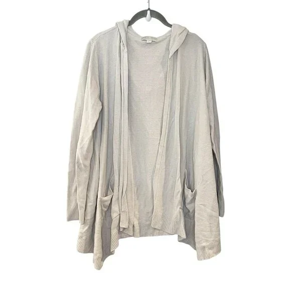 Barefoot Dreams CozyChic Ultra Lite Hooded Seashore Cardigan Sand Cream Size L - Picture 2 of 6